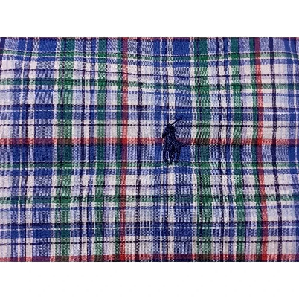 POLO RALPH LAUREN Long Sleeve Button Shirt Blue Green Red Plaid XL Slim‎ Fit